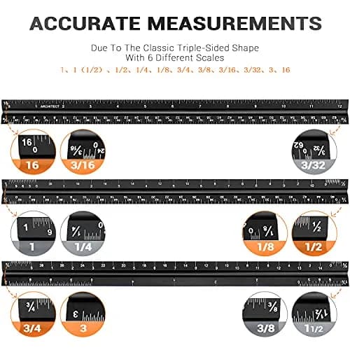 Hutou 12" Architectural Scale Ruler Aluminum Black | Precision Drafting Tool thumbnail 3