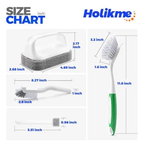 Holikme 6 Pack Dish Brush Set with Handle for Cleaning, Green | Heavy Duty Kitchen & Household Scrubbing Tool thumbnail 7