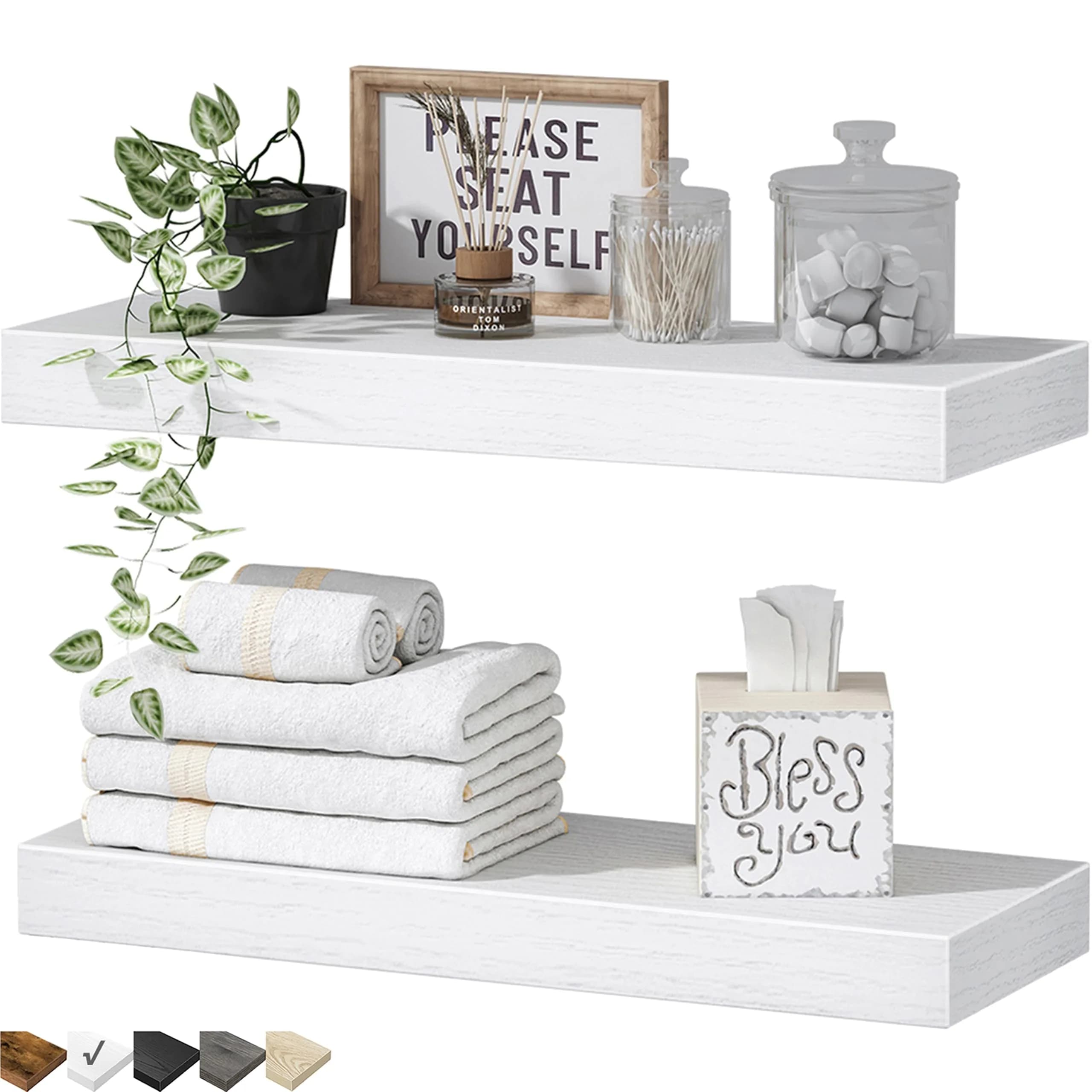 QEEIG White Floating Wall Shelves Set of 2 | 40.4 cm (15.7") x 17 cm (6.7") | Farmhouse Home Decor - main product image