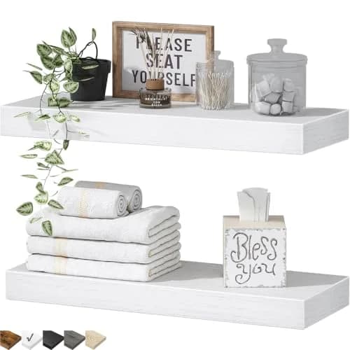 QEEIG White Floating Wall Shelves Set of 2 | 40.4 cm (15.7") x 17 cm (6.7") | Farmhouse Home Decor thumbnail 1
