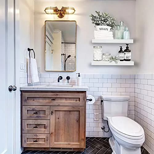 QEEIG White Floating Wall Shelves Set of 2 | 40.4 cm (15.7") x 17 cm (6.7") | Farmhouse Home Decor thumbnail 2