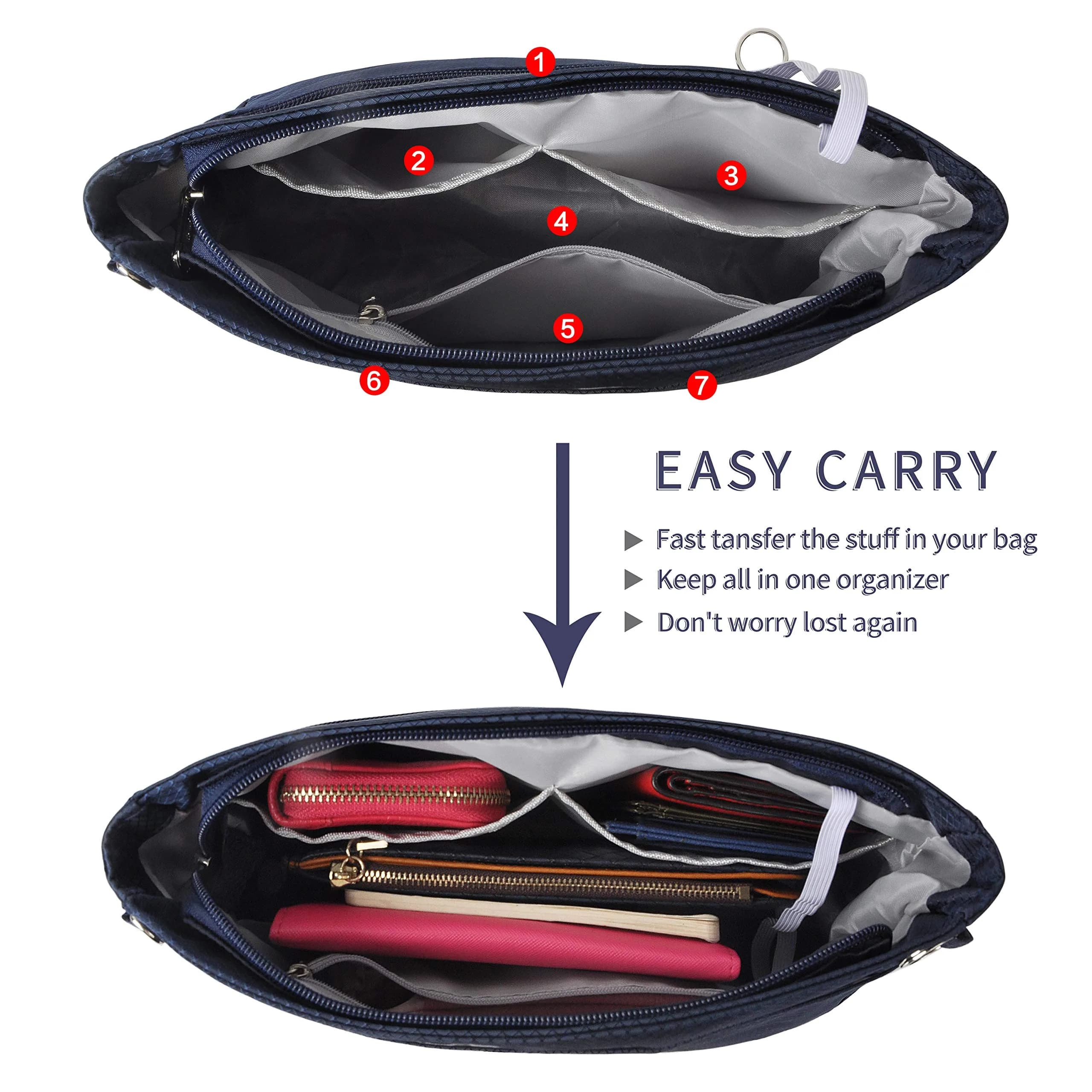 Vercord Expandable Navy X-Large Nylon Handbag Purse Organizer Insert Liner Shaper Bag in Bag - view 3