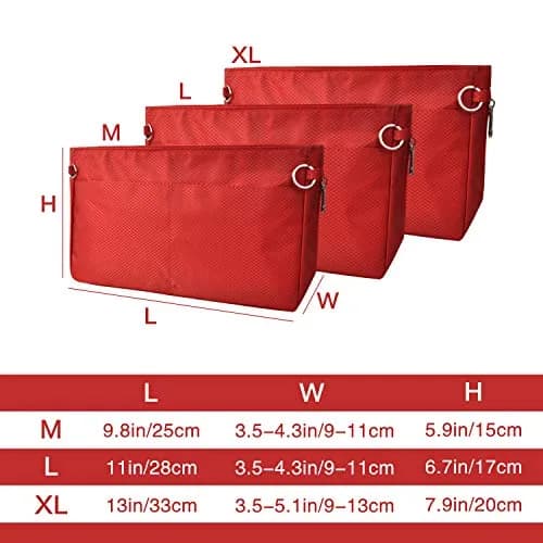 Vercord Expandable Red Nylon Handbag Purse Organizer Insert Liner Shaper Bag in Bag - Large thumbnail 2
