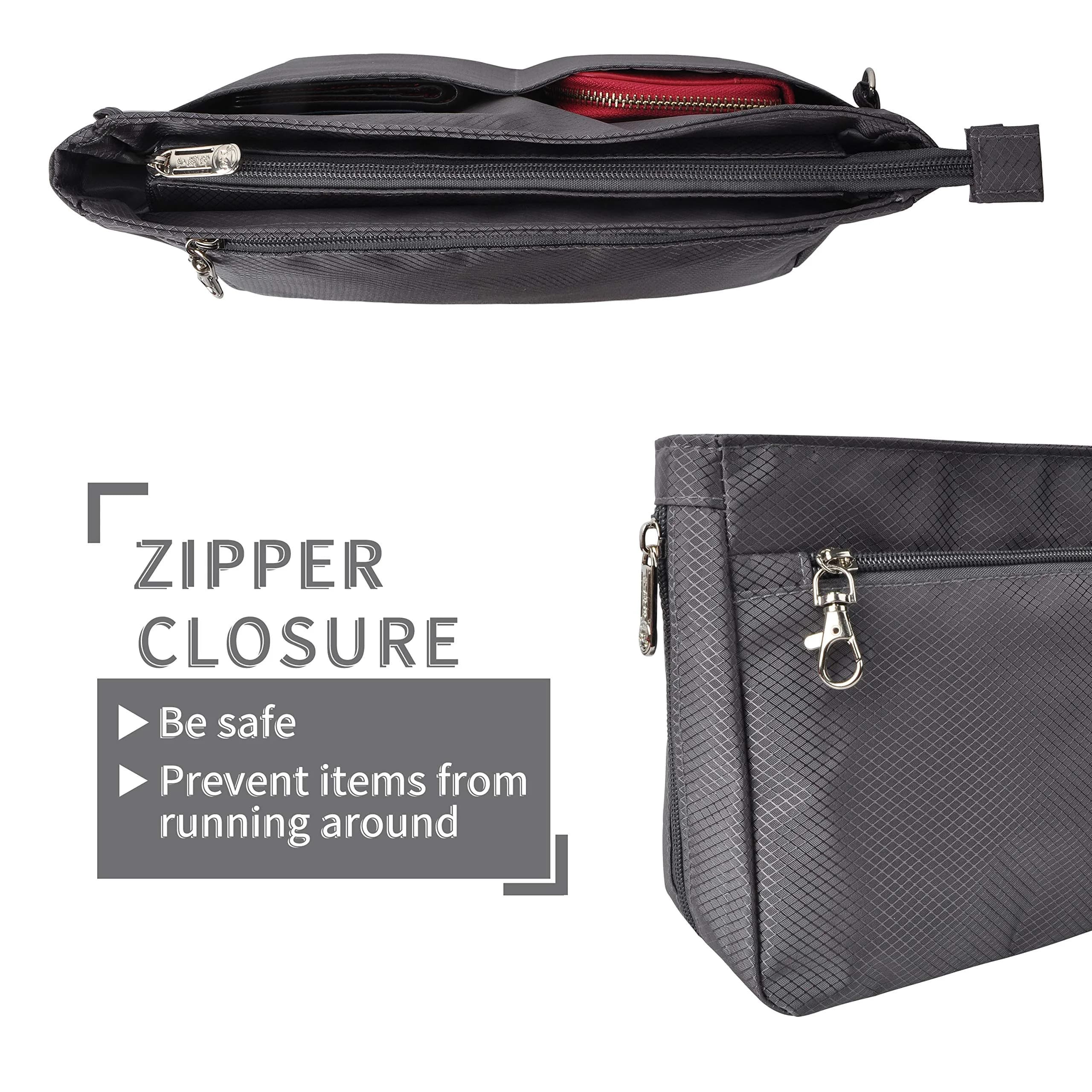 Vercord Expandable Nylon Handbag Purse Organizer Insert Liner Shaper Bag in Bag Dark Grey Medium | Waterproof & Durable Organizer for Totes - view 5