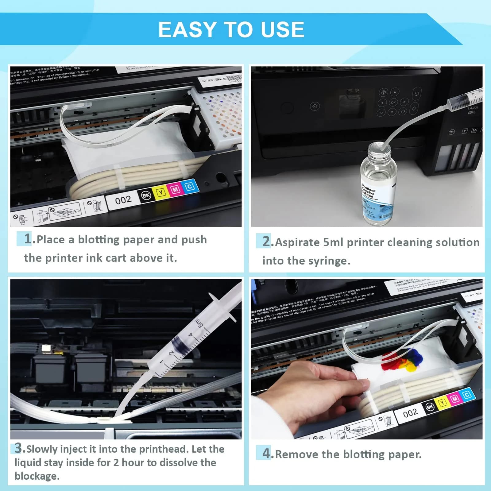 Wawocs Printhead Cleaning Kit 100ml (3.38 Fl Oz) | Professional Inkjet Printer Head Cleaner for Epson, HP, Canon - view 4