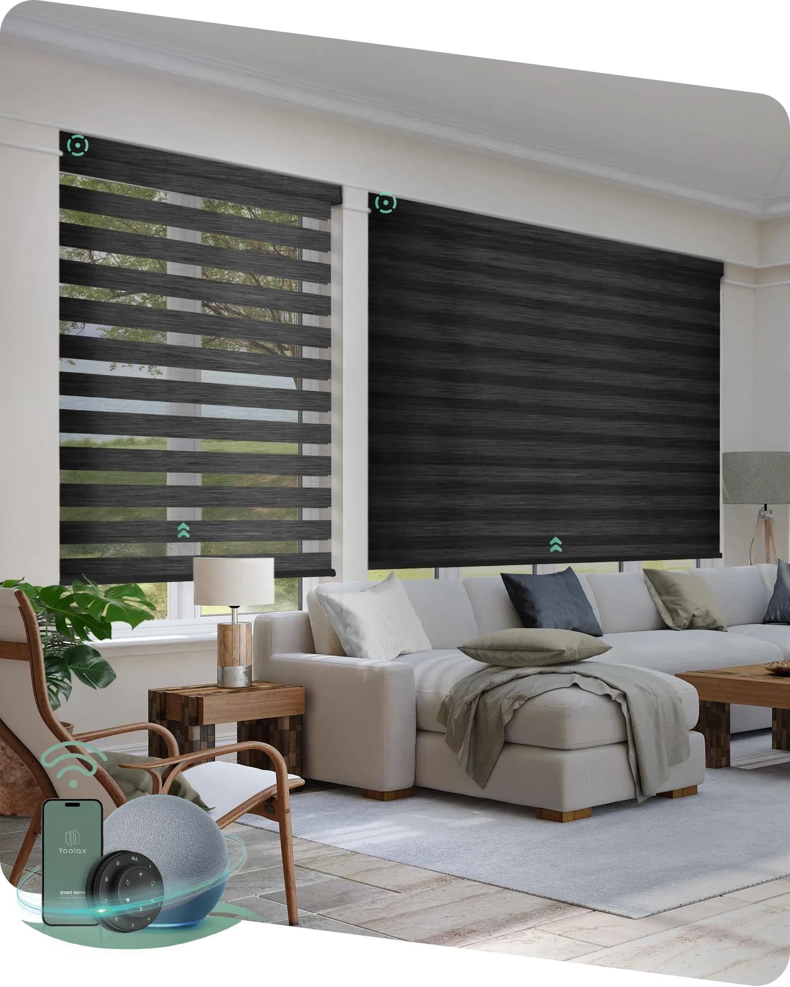 Yoolax Motorized Zebra Blinds with Remote | Room Darkening Smart Blinds for Home & Office