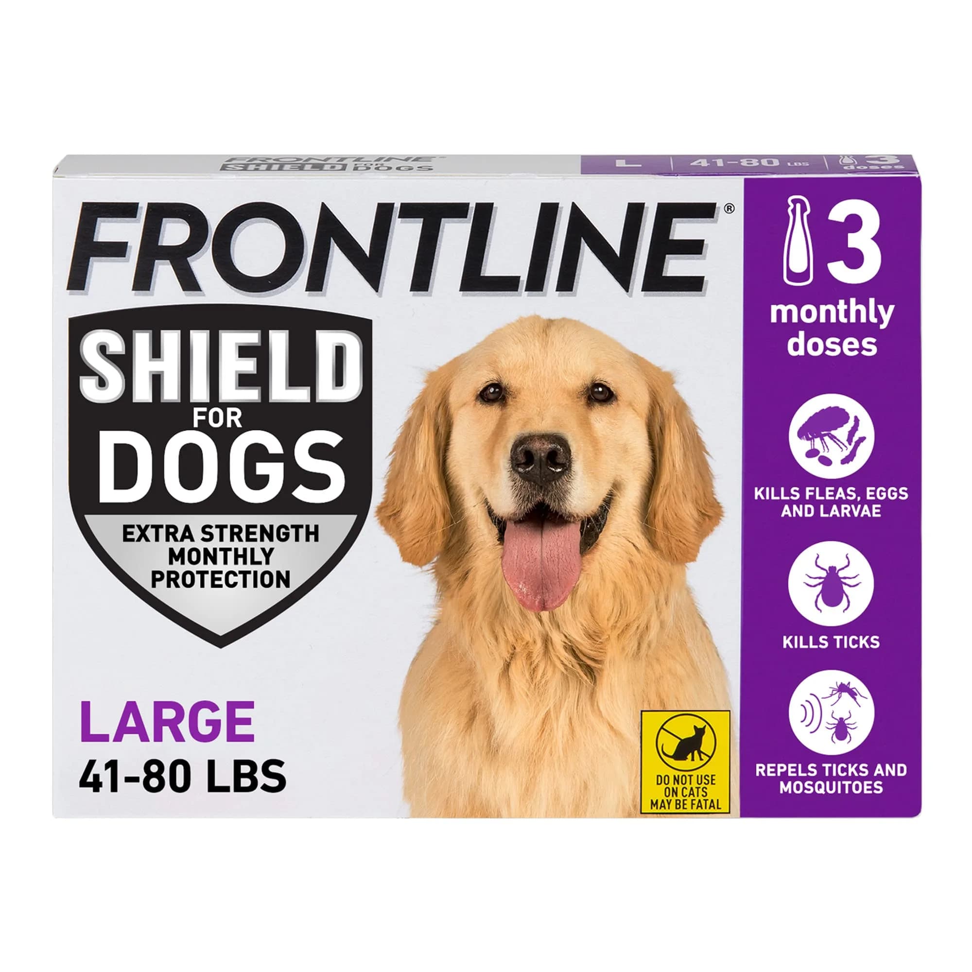 Frontline Shield Flea & Tick Treatment for Large Dogs 41-80 lbs. | Waterproof Monthly Protection — Purple Box