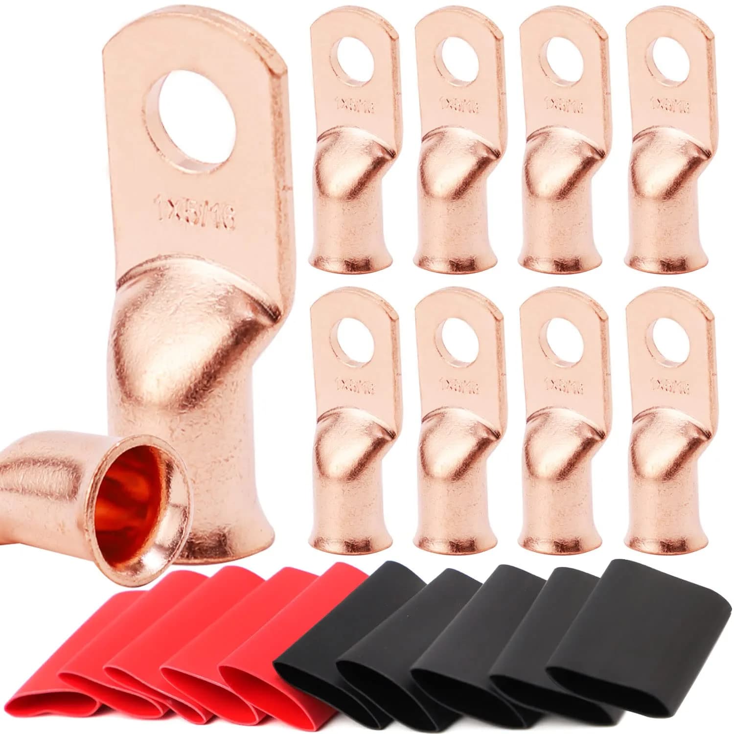 TKDMR 10 PCS 1 AWG - 5/16 Copper Battery Cable Lugs Ring Terminals | Corrosion-Resistant Copper, UL & CSA Certified, Heavy Duty (70-120c)