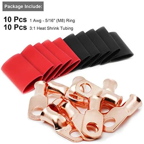 TKDMR 10 PCS 1 AWG - 5/16 Copper Battery Cable Lugs Ring Terminals | Corrosion-Resistant Copper, UL & CSA Certified, Heavy Duty (70-120c) thumbnail 2