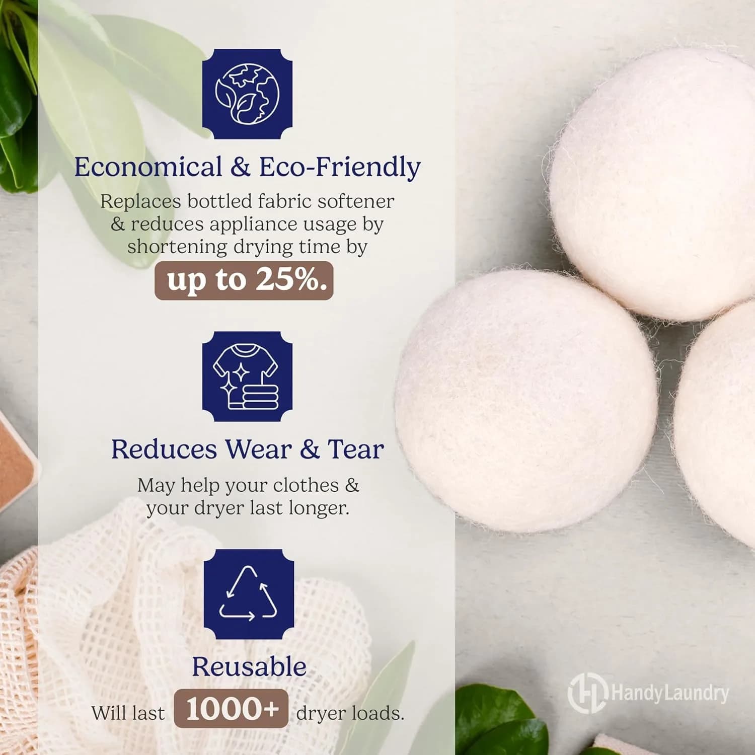 Handy Laundry Wool Dryer Balls - 4 Pack | Natural Fabric Softener Alternative - view 2