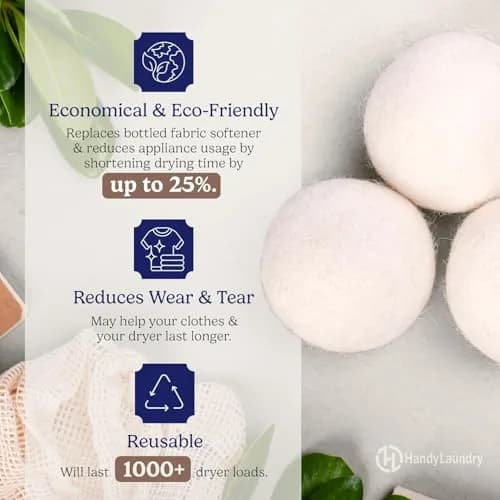 Handy Laundry Wool Dryer Balls 4-Pack, Reusable Natural Fabric Softener | 7.6 cm (3") Diameter thumbnail 2