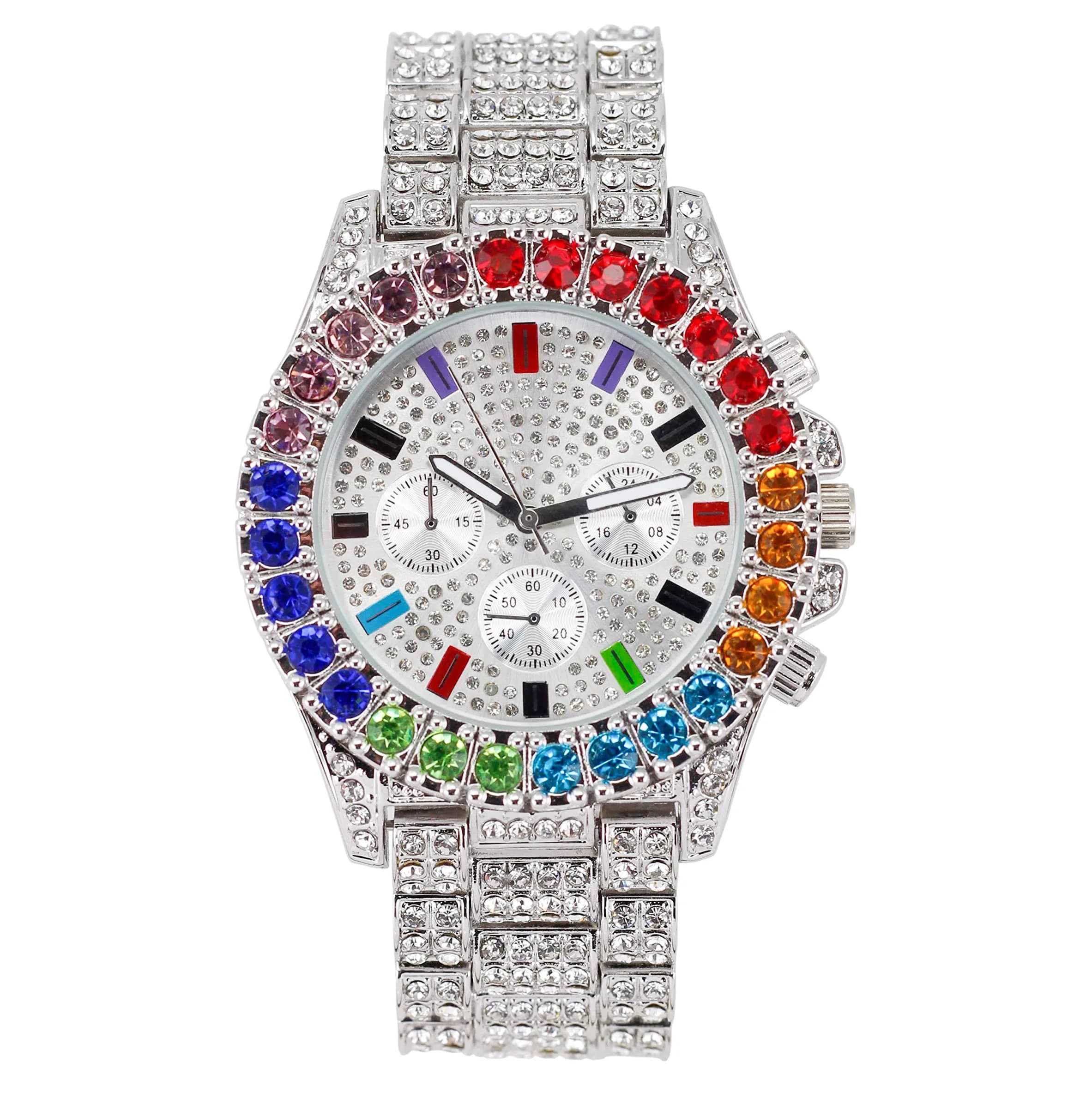 Charles Raymond Hip Hop ST10327CO Silver Rainbow Iced Out Watch with Multi-Color Dial & Silver Tone Finish | 42mm Case - main product image