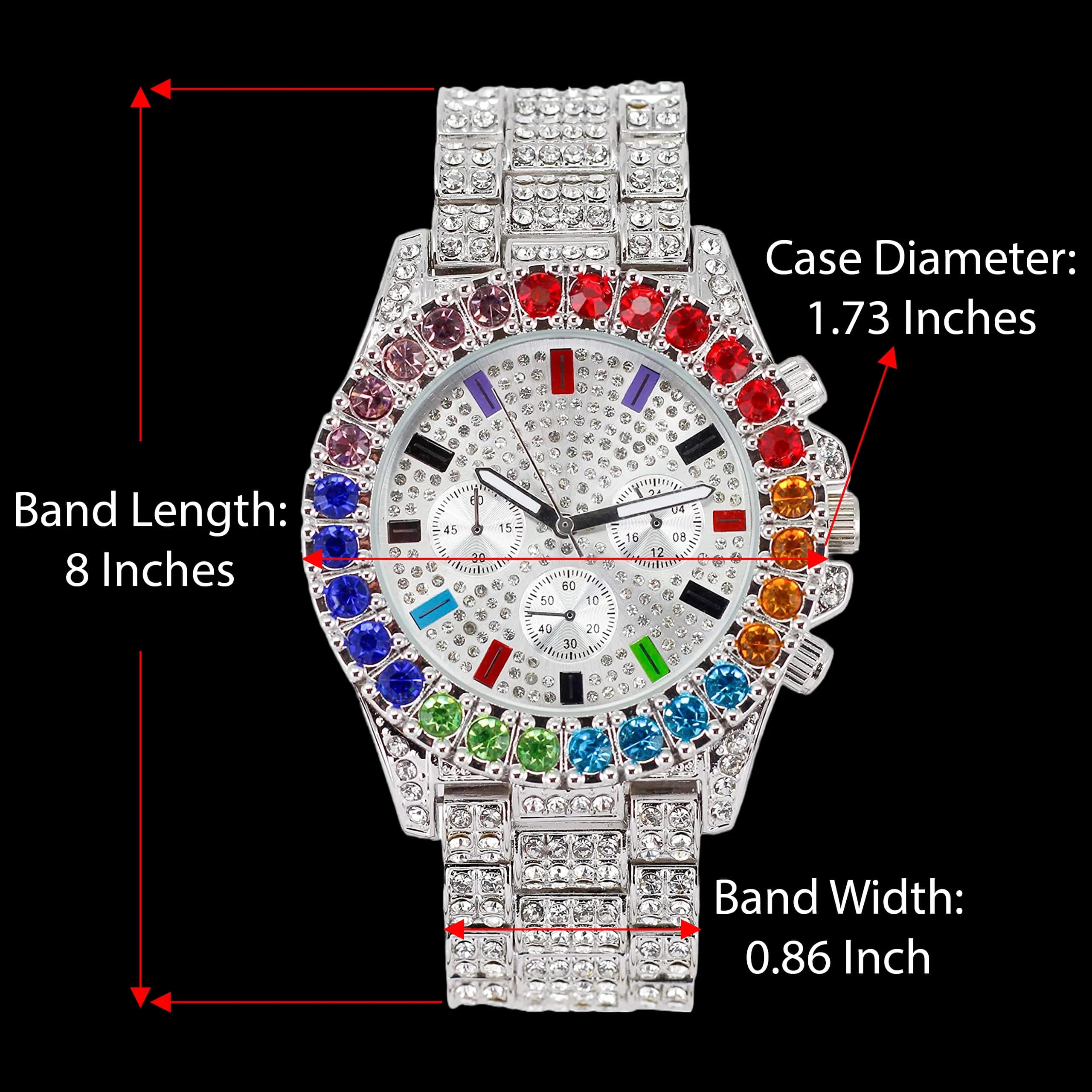 Charles Raymond Hip Hop ST10327CO Silver Rainbow Iced Out Watch with Multi-Color Dial & Silver Tone Finish | 42mm Case - view 2