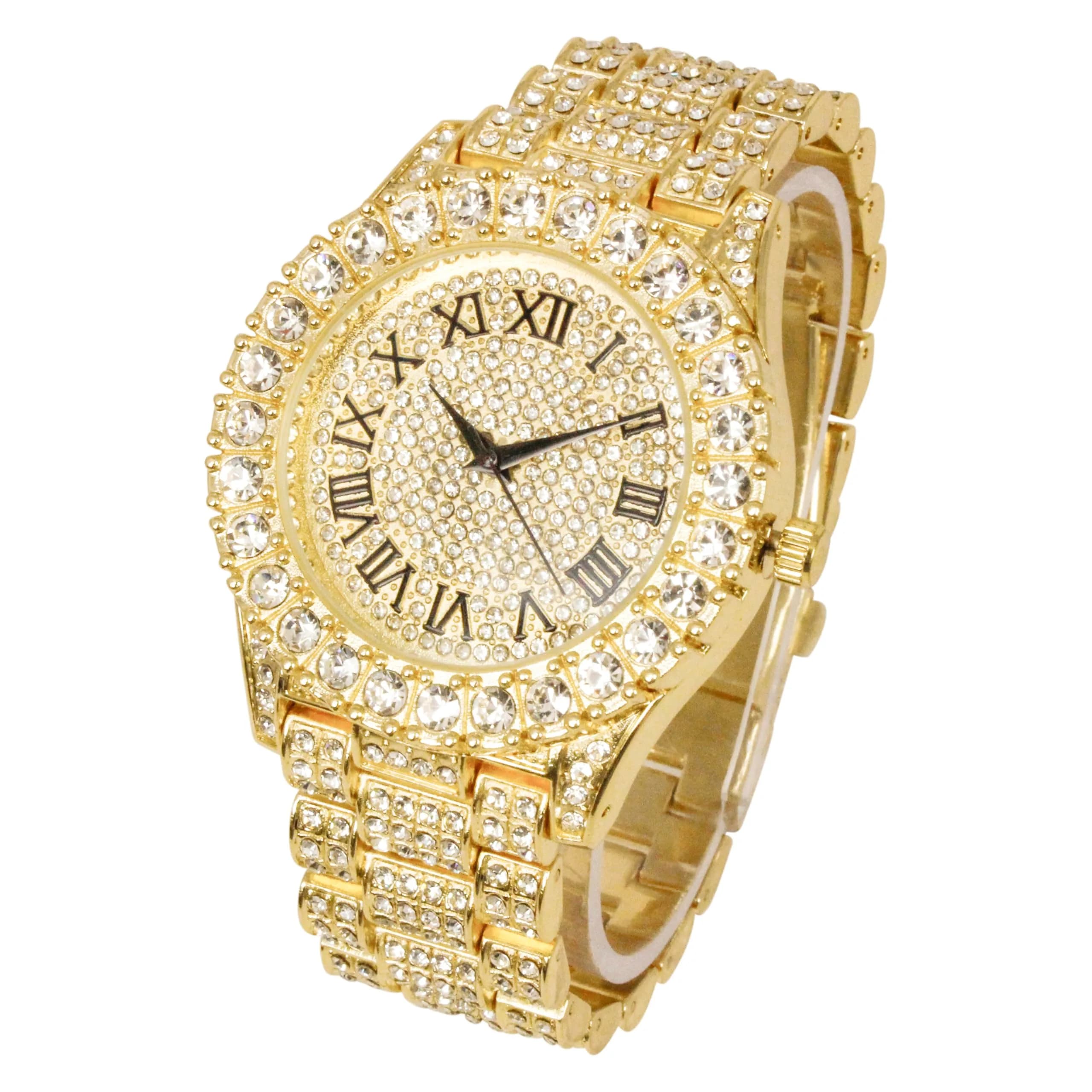 Charles Raymond Hip Hop Iced Out Watch - Gold Black R# with Roman Numerals & Silver Tone Finish | 42mm Case - view 2