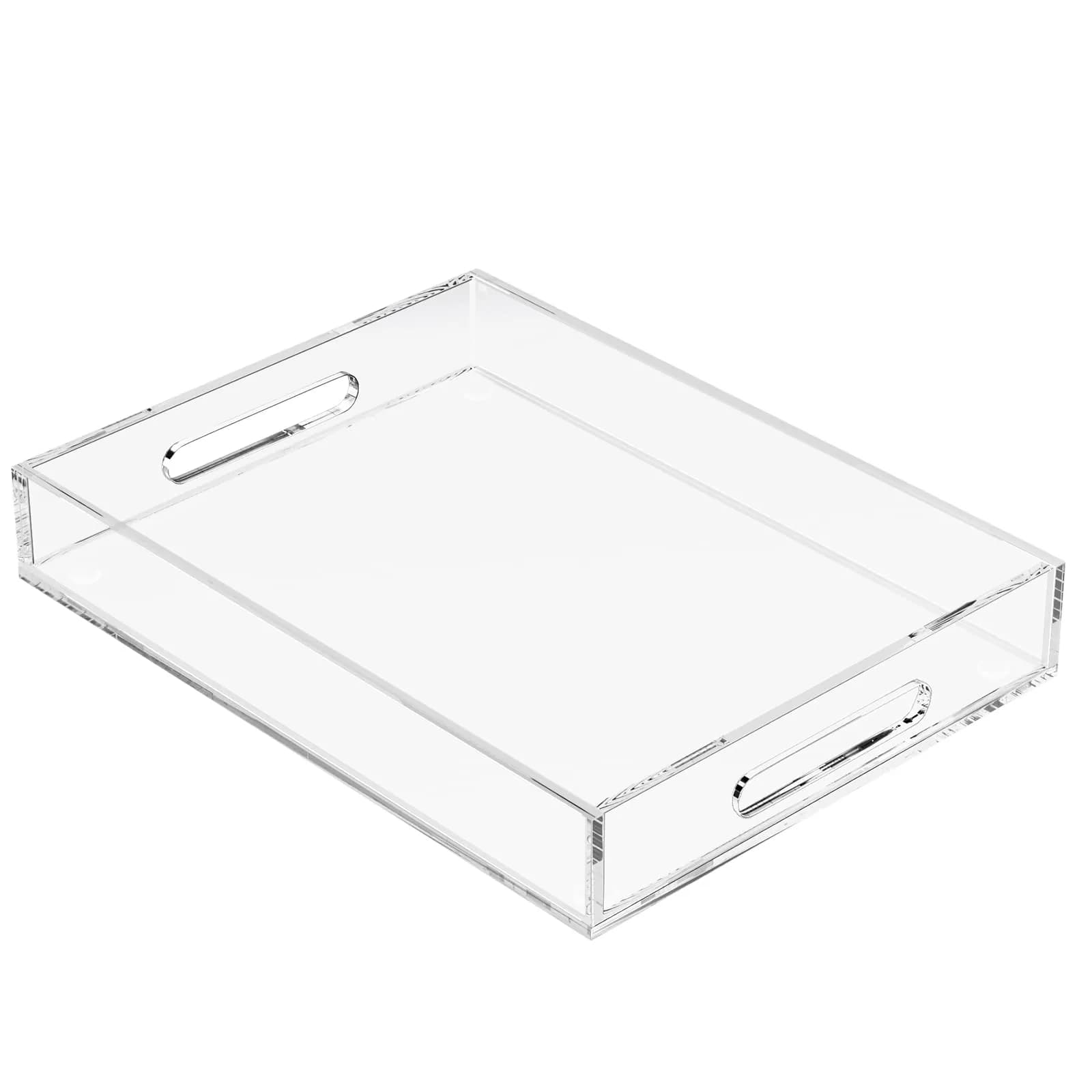 KOTEMON Acrylic Serving Tray with Handles 16x12x2.4Inch | Clear Acrylic Organizer for Ottoman & Coffee Table