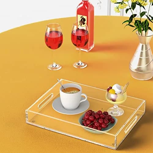 KOTEMON Acrylic Serving Tray with Handles 16x12x2.4Inch | Clear Acrylic Organizer for Ottoman & Coffee Table thumbnail 5