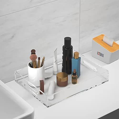 KOTEMON Acrylic Serving Tray with Handles 16x12x2.4Inch | Clear Acrylic Organizer for Ottoman & Coffee Table thumbnail 6