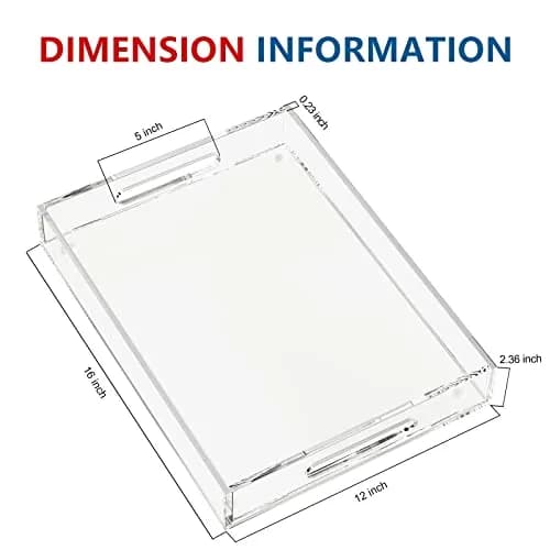 KOTEMON Acrylic Serving Tray with Handles 16x12x2.4Inch | Clear Acrylic Organizer for Ottoman & Coffee Table thumbnail 2