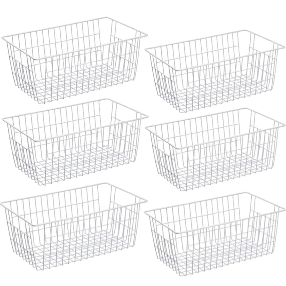 Slideep Farmhouse Freezer Baskets Organizer Storage Bins Large 6 Pack | Rustic Steel Wire Kitchen & Pantry Organizer