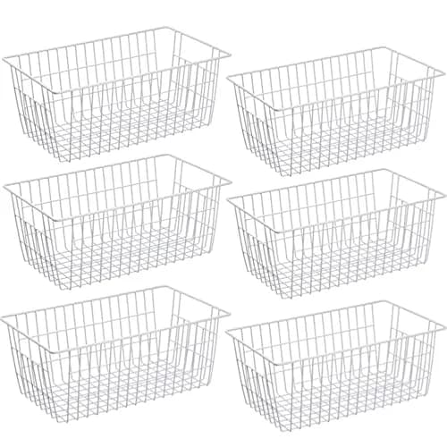 Slideep Farmhouse Freezer Baskets Organizer Storage Bins Large 6 Pack | Rustic Steel Wire Kitchen & Pantry Organizer thumbnail 1
