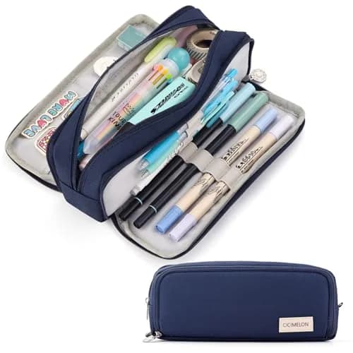 CICIMELON Large Capacity Pencil Case 3 Compartment Navy | Durable & Spacious (70-120 chars) thumbnail 1