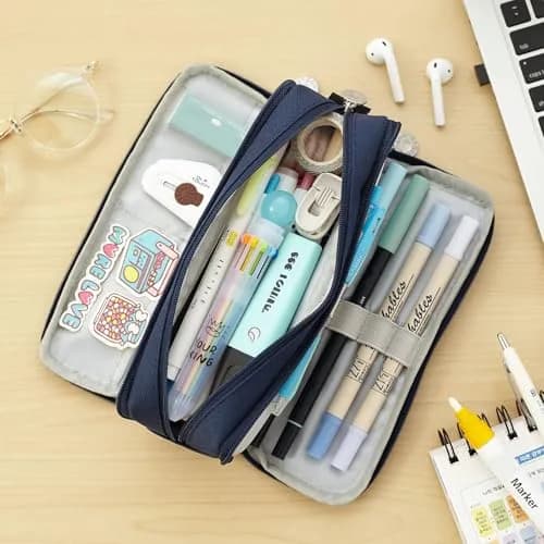 CICIMELON Large Capacity Pencil Case 3 Compartment Navy | Durable & Spacious (70-120 chars) thumbnail 7