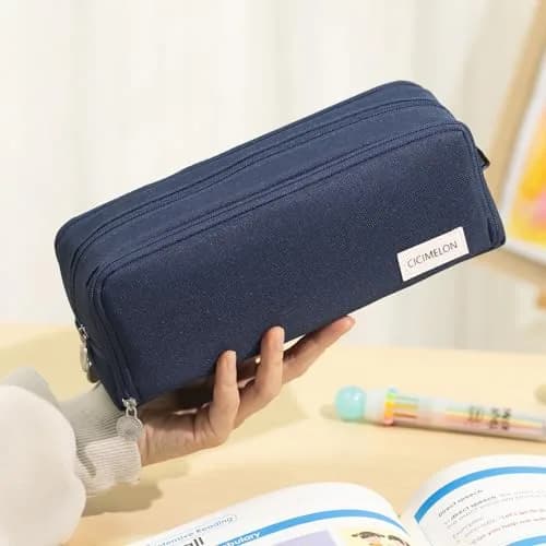 CICIMELON Large Capacity Pencil Case 3 Compartment Navy | Durable & Spacious (70-120 chars) thumbnail 2