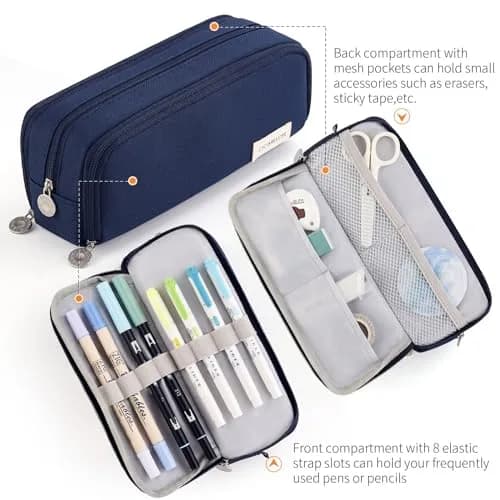 CICIMELON Large Capacity Pencil Case 3 Compartment Navy | Durable & Spacious (70-120 chars) thumbnail 3