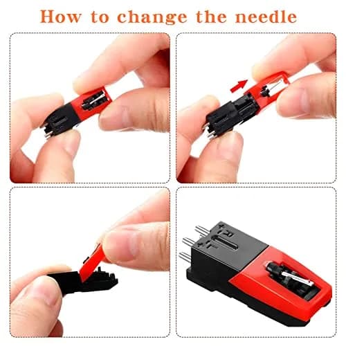 banpa Red Record Player Cartridge with 4 Diamond Stylus Needles | Set of 5 for Crosley, ION, LP, Phonograph thumbnail 4