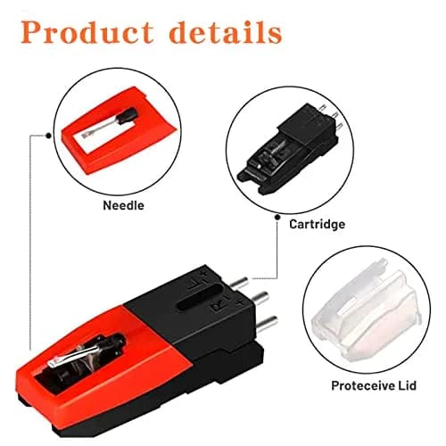 banpa Red Record Player Cartridge with 4 Diamond Stylus Needles | Set of 5 for Crosley, ION, LP, Phonograph thumbnail 3