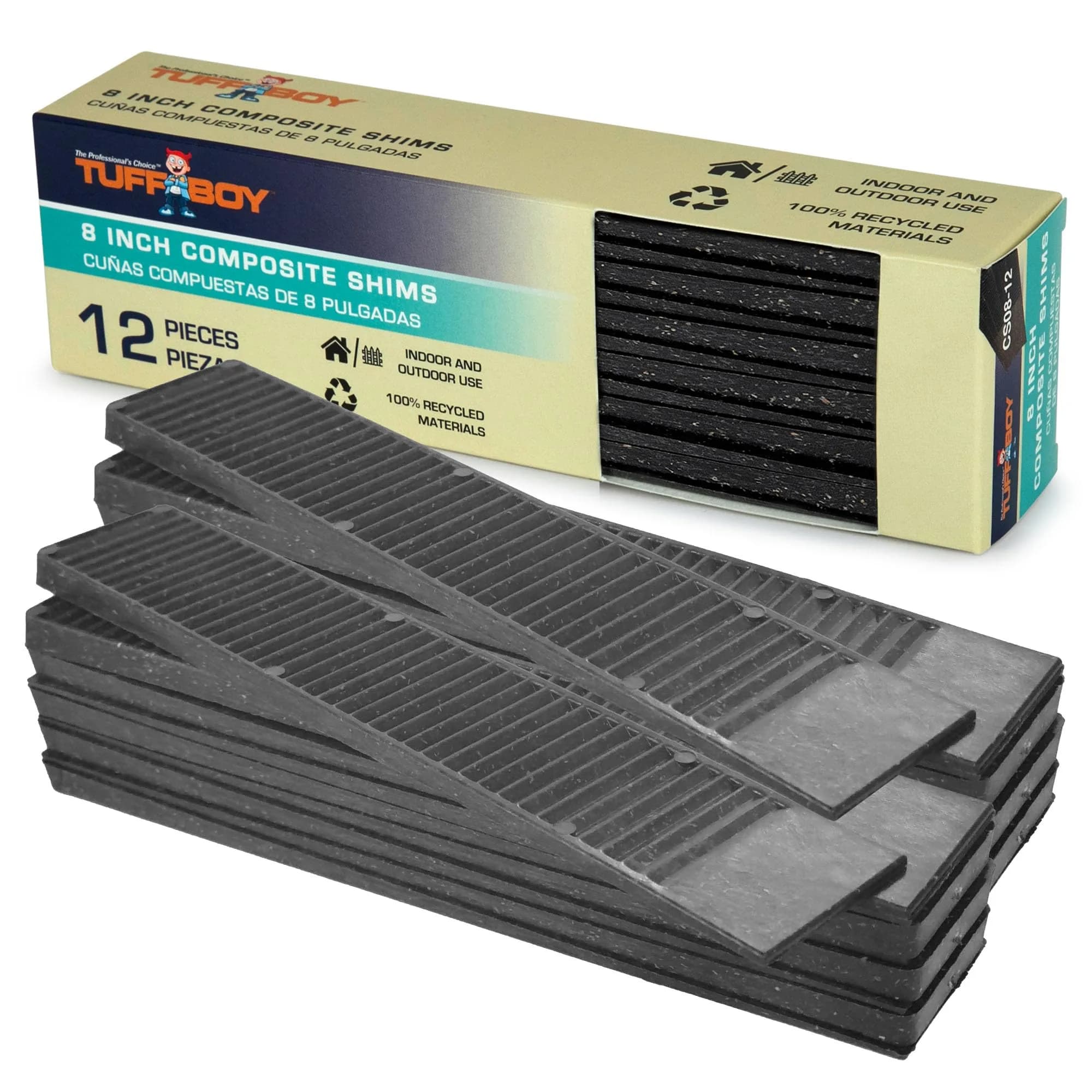 TuffBoy Composite Plastic Shims for Leveling 8 in | Durable, Weatherproof, Made in USA