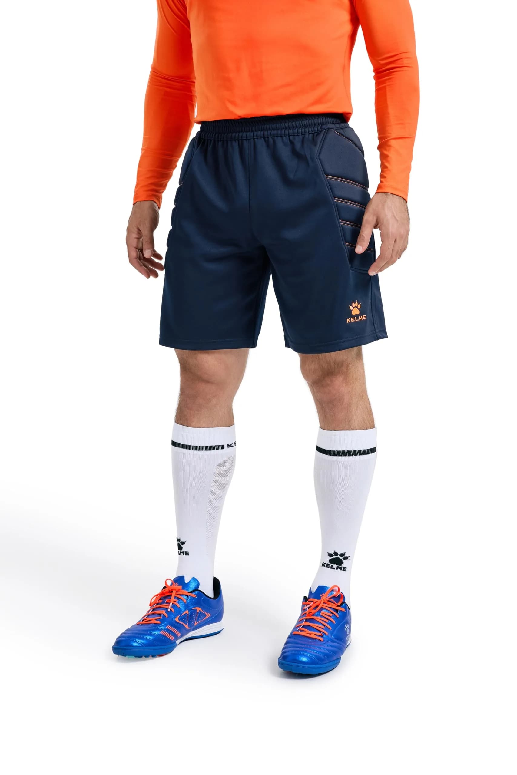 KELME Kid's Goalkeeper Shorts - Padded Soccer Goalie Shorts, Size 10, Black/Green | Boys & Girls Sports Shorts — Dark Blue Orange Short / 8