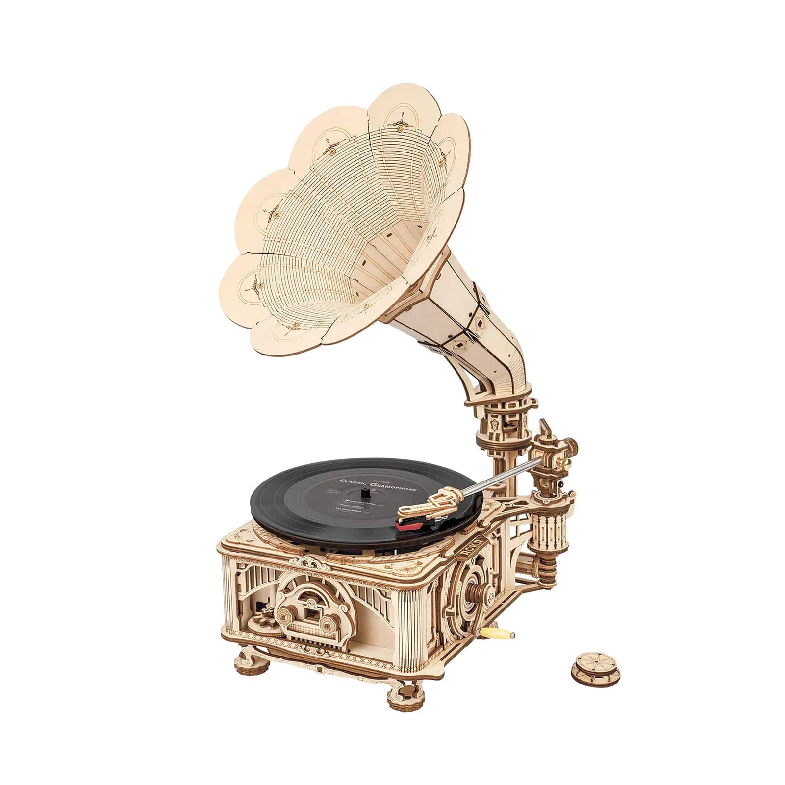 ROKR 3D Wooden Puzzles Gramophone for Adults - DIY Mechanical Model Kit 8.9" x 10.3" x 16.9" | Vintage Record Player Decor - main product image