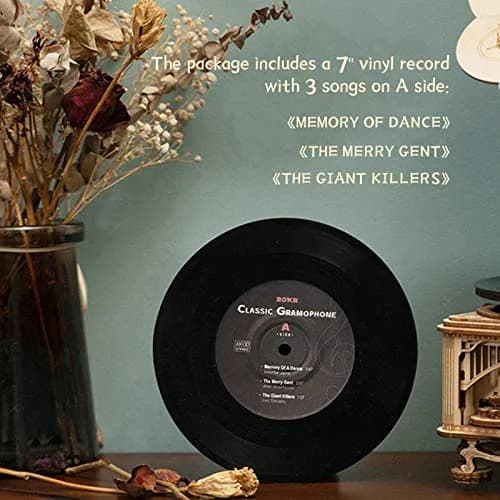 ROKR 3D Wooden Puzzles Gramophone for Adults - DIY Mechanical Model Kit 8.9" x 10.3" x 16.9" | Vintage Record Player Decor thumbnail 4