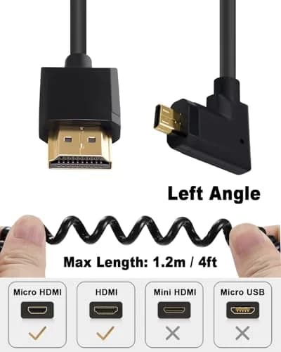 Duttek 4K Micro HDMI to HDMI Coiled Cable 1.2m (4ft) | Left Angled 90 Degree, 18Gbps thumbnail 5