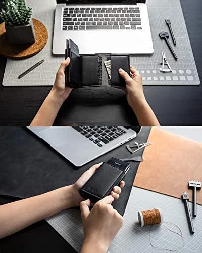 VULKIT Automatic Leather Slim Credit Card Holder with RFID Blocking Metal Double Case 11 cm (4.33 in) | Quick Access Tiered Card Pop-Up thumbnail 4