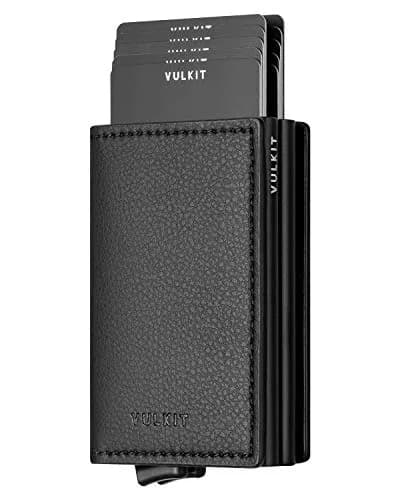 VULKIT Automatic Leather Slim Credit Card Holder with RFID Blocking Metal Double Case 11 cm (4.33 in) | Quick Access Tiered Card Pop-Up thumbnail 1