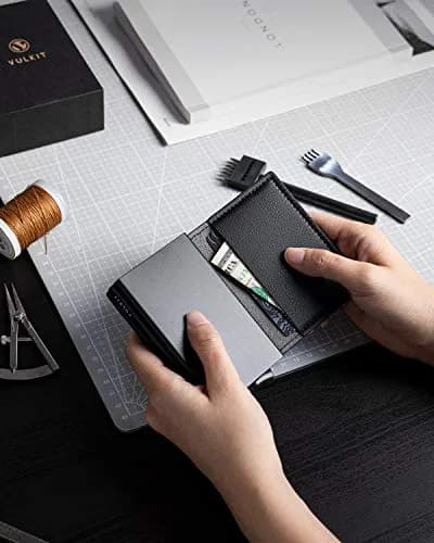 VULKIT Automatic Leather Slim Credit Card Holder with RFID Blocking Metal Double Case 11 cm (4.33 in) | Quick Access Tiered Card Pop-Up thumbnail 7