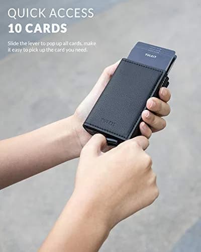 VULKIT Automatic Leather Slim Credit Card Holder with RFID Blocking Metal Double Case 11 cm (4.33 in) | Quick Access Tiered Card Pop-Up thumbnail 2
