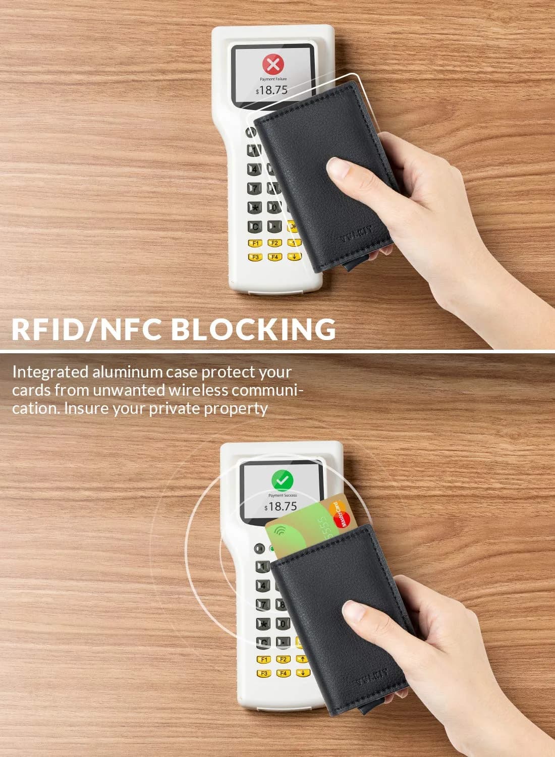 VULKIT Automatic Leather Slim Credit Card Holder with RFID Blocking Metal Double Case 11 cm (4.33 in) | Quick Access Tiered Card Pop-Up - view 3