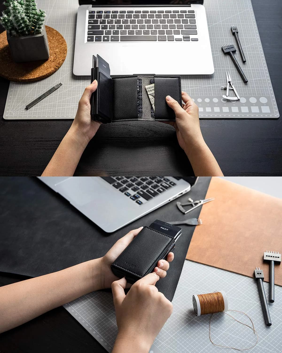 VULKIT Automatic Leather Slim Credit Card Holder with RFID Blocking Metal Double Case 11 cm (4.33 in) | Quick Access Tiered Card Pop-Up - view 4