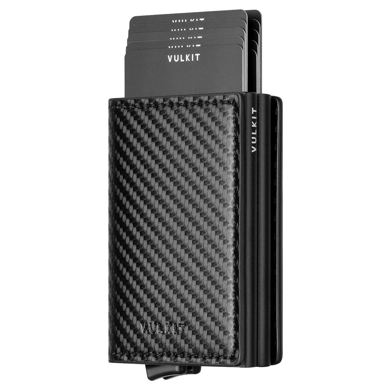 VULKIT Pop Up Double Card Case 11.9cm (4.7in) | RFID Blocking Leather & Carbon Fiber