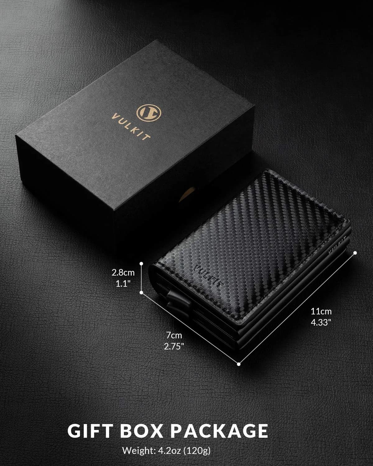 VULKIT Pop Up Double Card Case 11.9cm (4.7in) | RFID Blocking Leather & Carbon Fiber - view 6