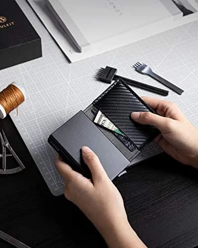VULKIT Pop Up Double Card Case 11.9cm (4.7in) | RFID Blocking Leather & Carbon Fiber thumbnail 7