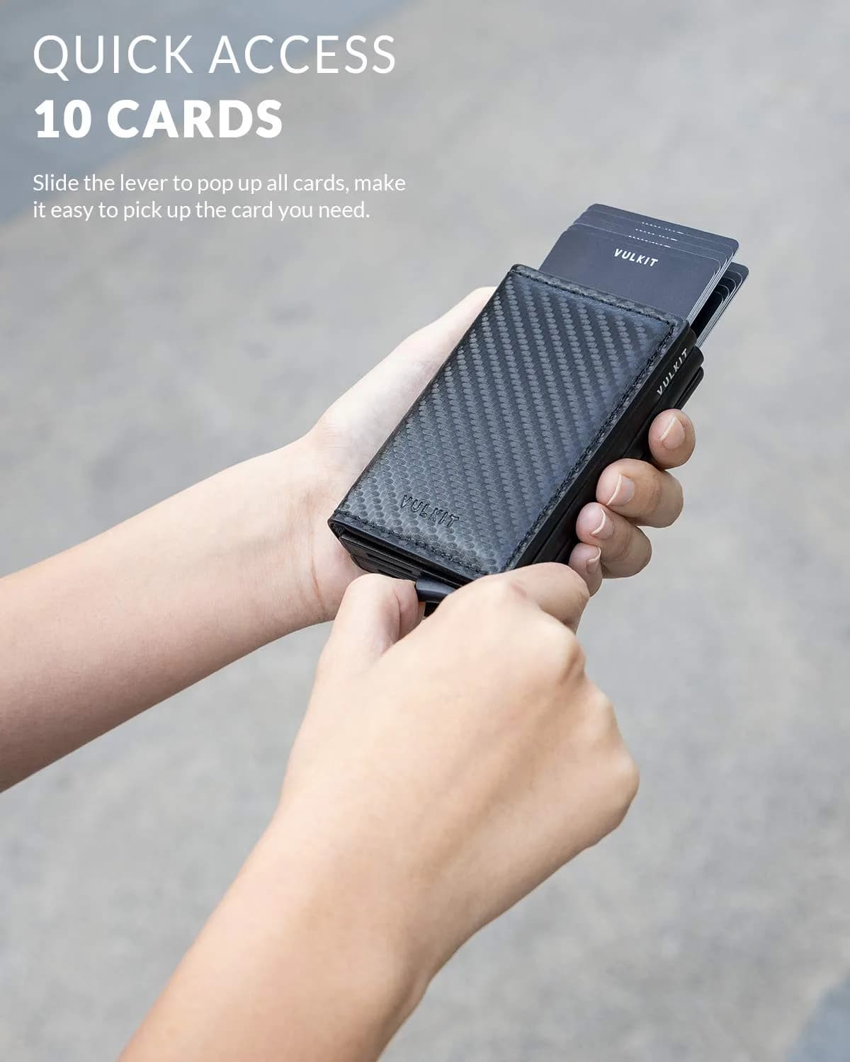 VULKIT Pop Up Double Card Case 11.9cm (4.7in) | RFID Blocking Leather & Carbon Fiber - view 2