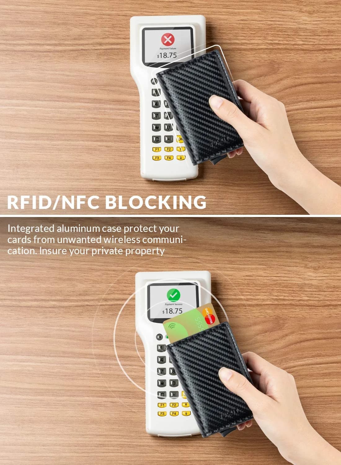 VULKIT Pop Up Double Card Case 11.9cm (4.7in) | RFID Blocking Leather & Carbon Fiber - view 3