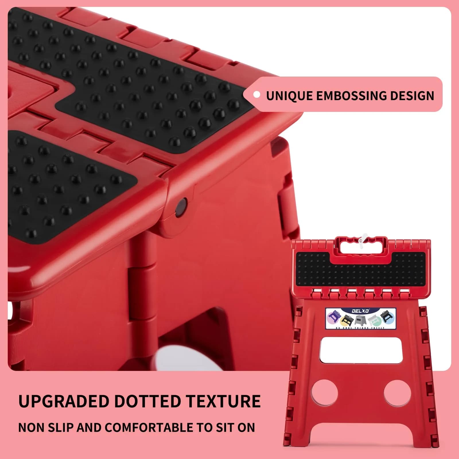 Delxo Folding Step Stool 33cm (13 Inch) Dot Red | Sturdy & Safe for Kids & Adults | 1-Pack - view 5