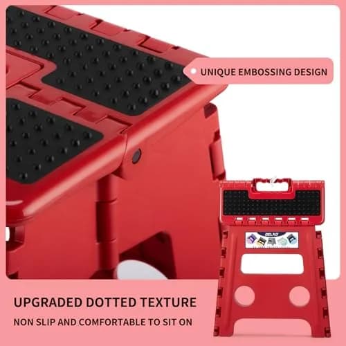 Delxo Folding Step Stool 13 Inch (33 cm) | Heavy Duty 300 lbs (136 kg) Capacity, Red thumbnail 5