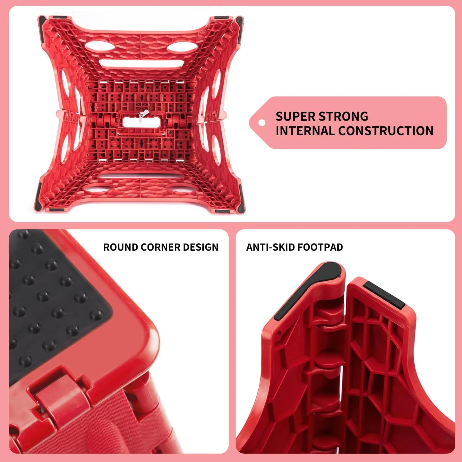 Delxo Folding Step Stool 33cm (13 Inch) Dot Red | Sturdy & Safe for Kids & Adults | 1-Pack - view 6