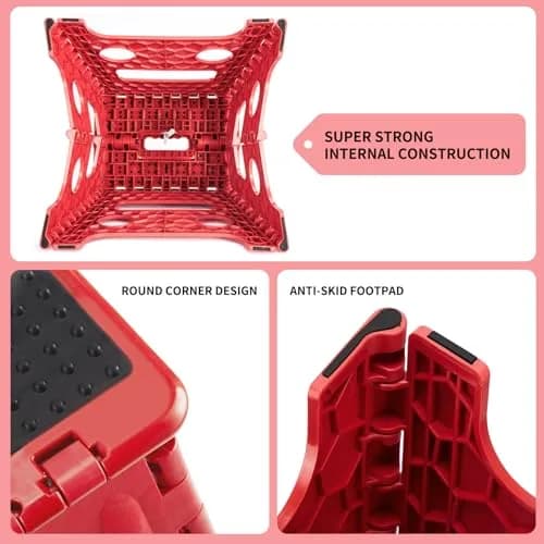 Delxo Folding Step Stool 13 Inch (33 cm) | Heavy Duty 300 lbs (136 kg) Capacity, Red thumbnail 6